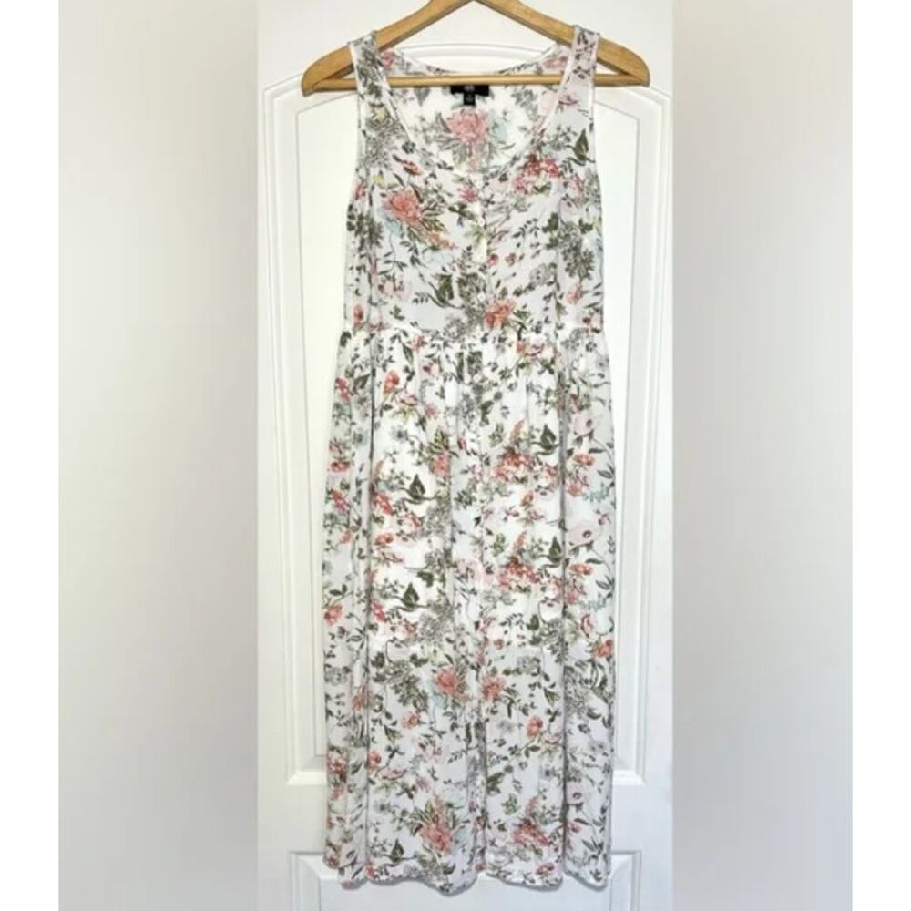 Frye white floral midi sleeveless prairie cottagecore dress sz L - Picture 10 of 12